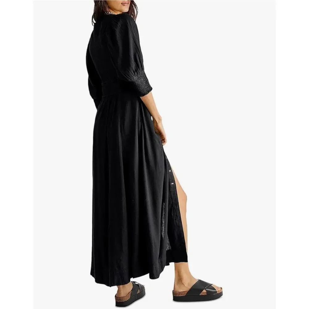Free People String of Hearts Maxi Dres Black Small - Picture 2 of 10